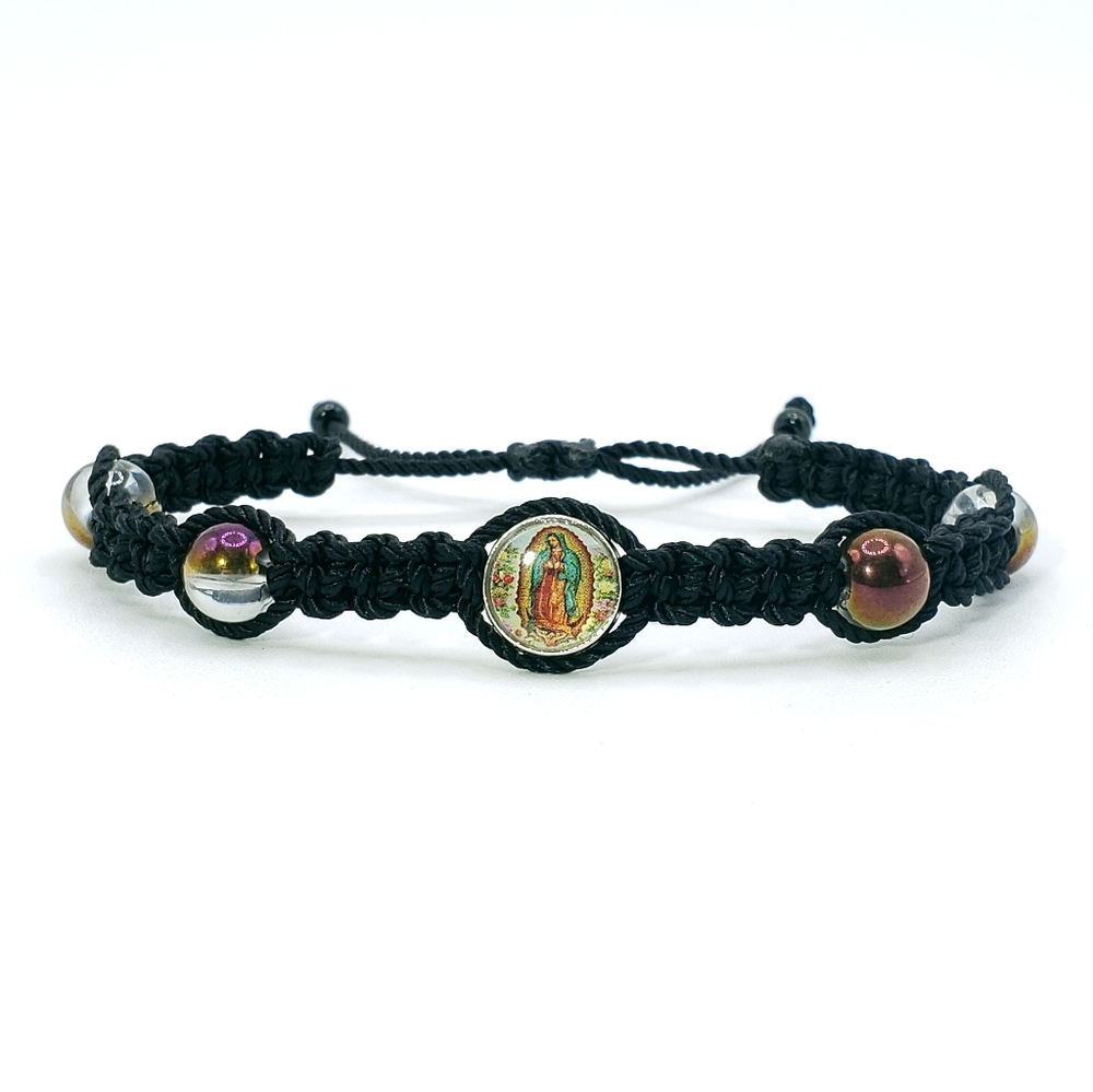 Handmade bracelet, black string virgin mary wristband, evil eye bracelet,
